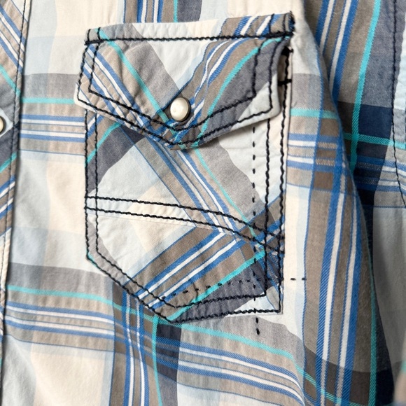 Buckle BKE Men's XL Blue Plaid Long Sleeve Pearl Snap-Up Shirt Casual Cotton - Picture 4 of 12